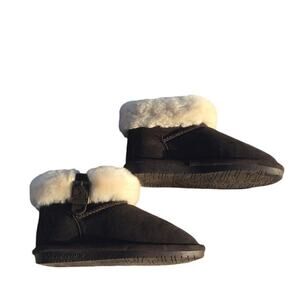 Bearpaw Girls Shearling Boot Sherpa Booties Kids 2 Brown Faux Fur Winter Youth